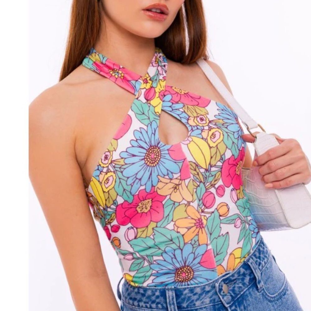 Le Lis Collection Lizzy Floral Halter Bodysuit Size Small